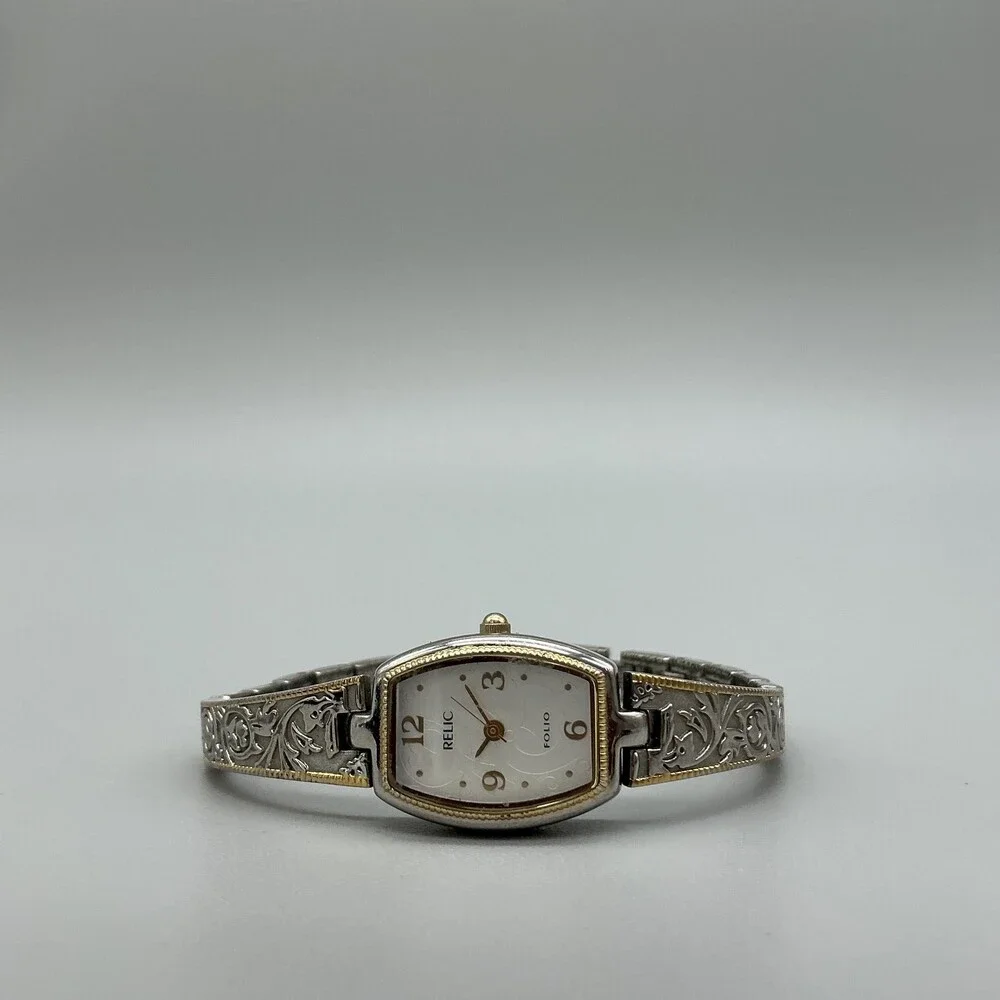 Relic Folio Womens Watch 18mm Two Tone Scrolled Band New Battery 6.75